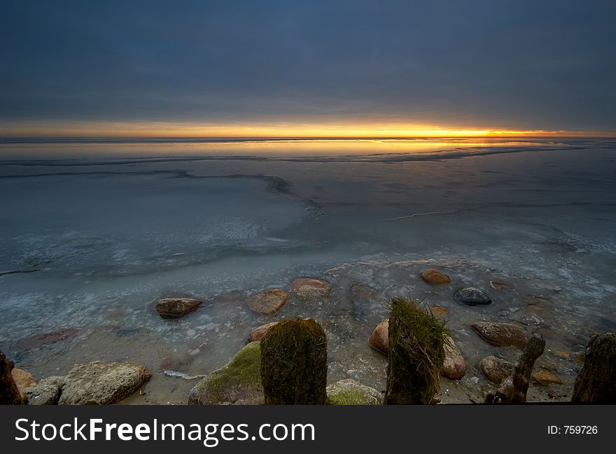 Sunset on ice. Sunset on ice