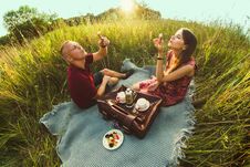 Guy With A Girl In Summer On The Grass Stock Photography