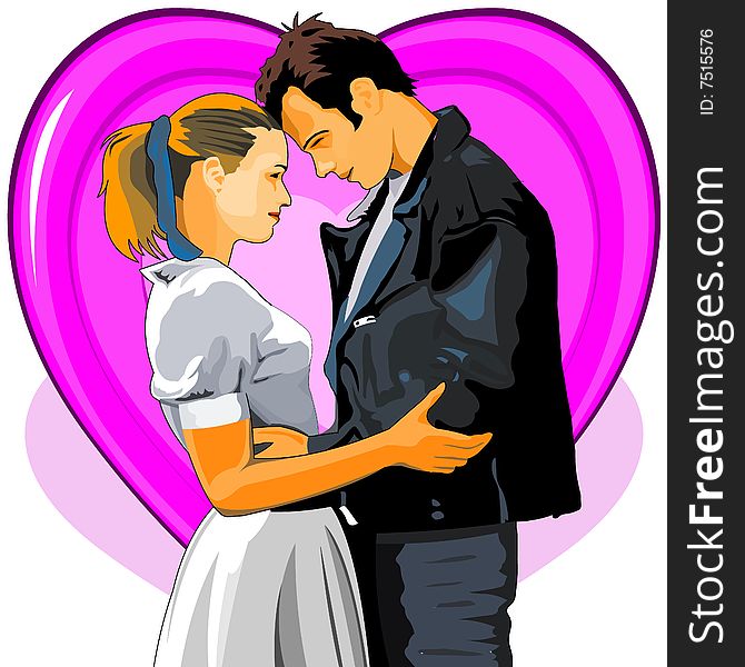Man and woman together. Pink Heart. Vector illustration
