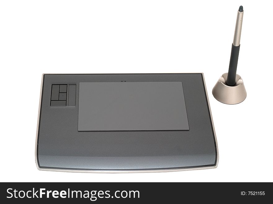 Graphic tablet its designers  tools for drawing. Isolated on white background. Studio light.
