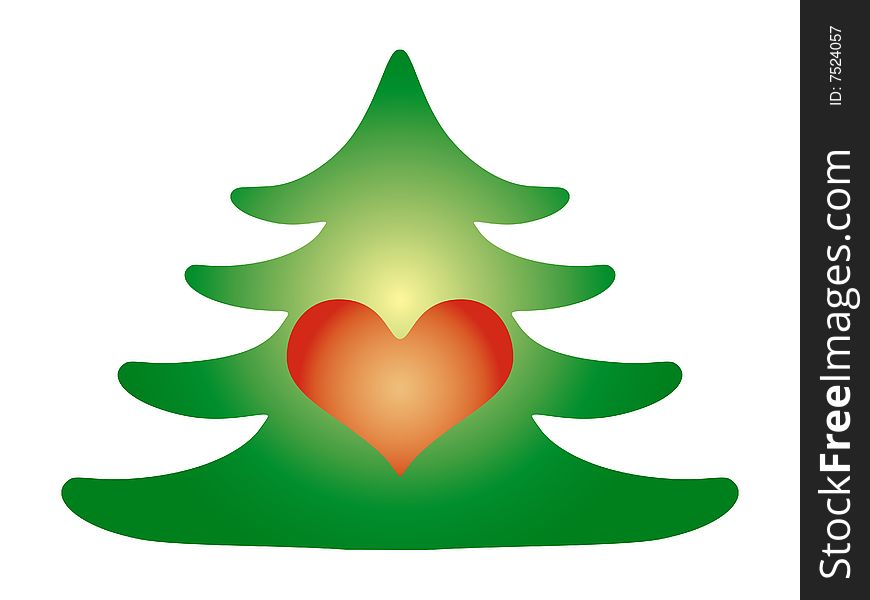 Vector illustration of Christmas tree and heart as a gift