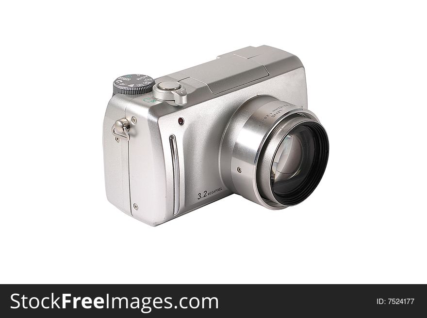 Digital camera. Isolated on a white background, without shadows. Studio light.