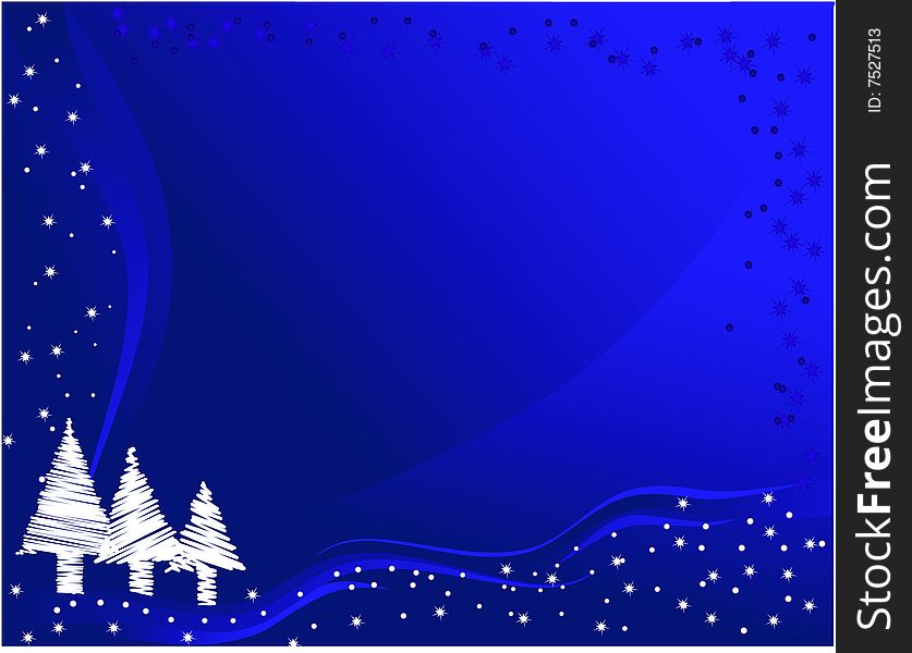 Christmas background with snowfalkes ant christmas trees