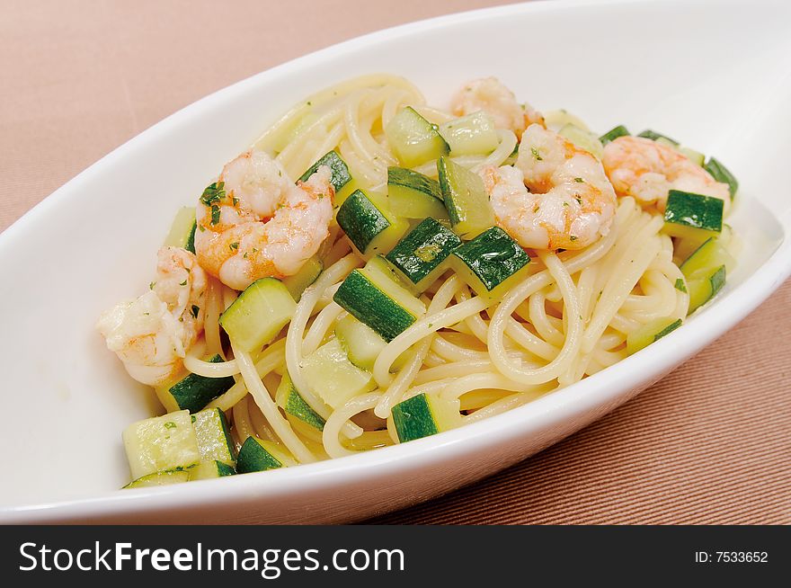 Italy seafood noodles on white dish