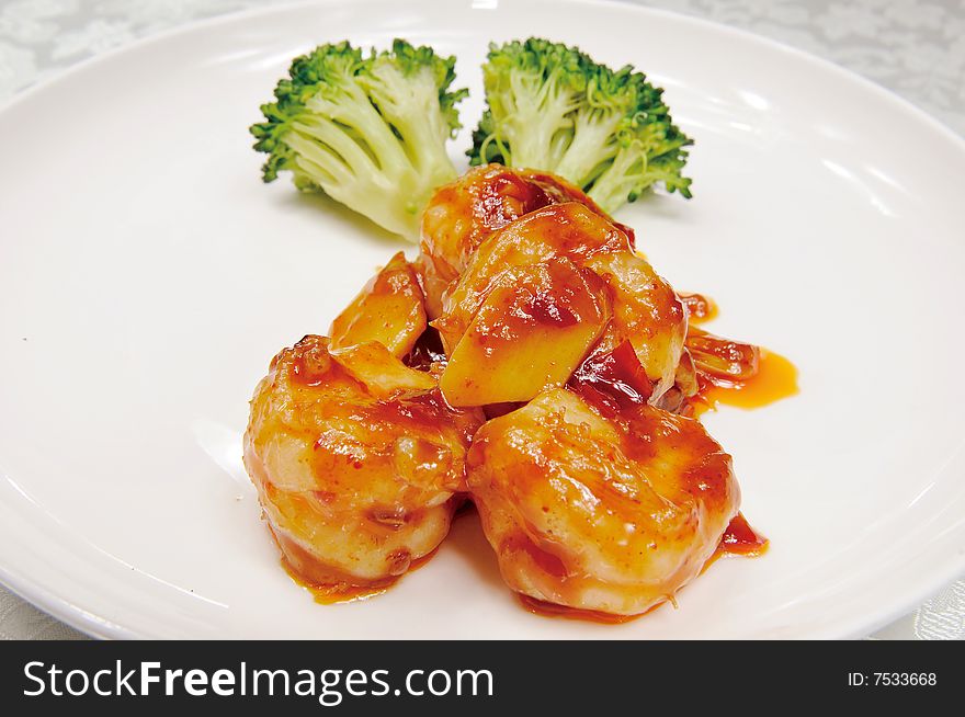 Shrimp on a white dish