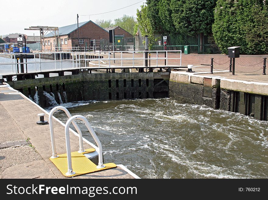 Lock filling up at Newark on the River Trent in England