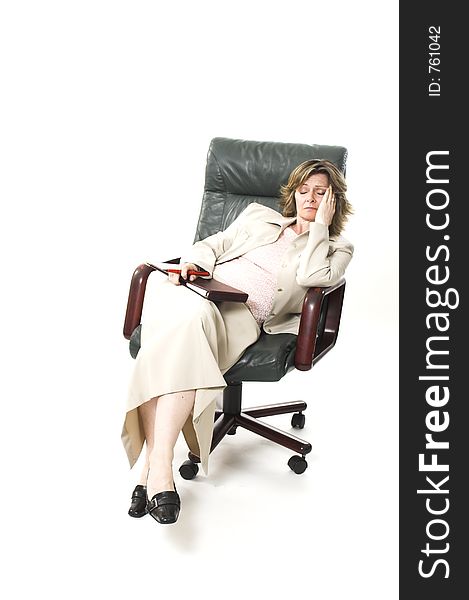 Business woman relaxing on chair over white