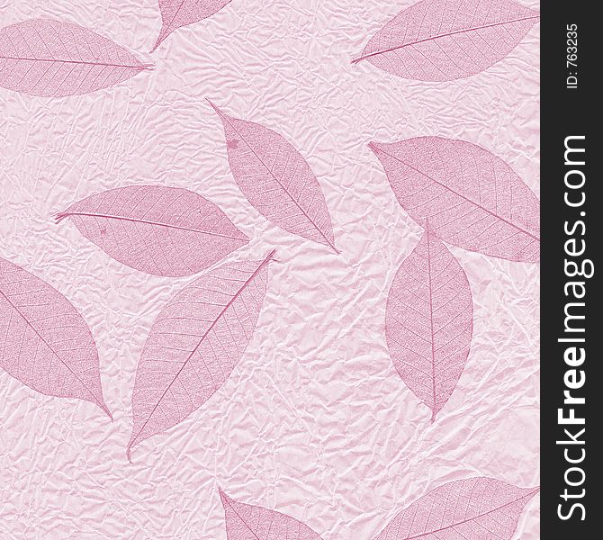 Scrunched paper and leaf skeleton design in pink. Scrunched paper and leaf skeleton design in pink.