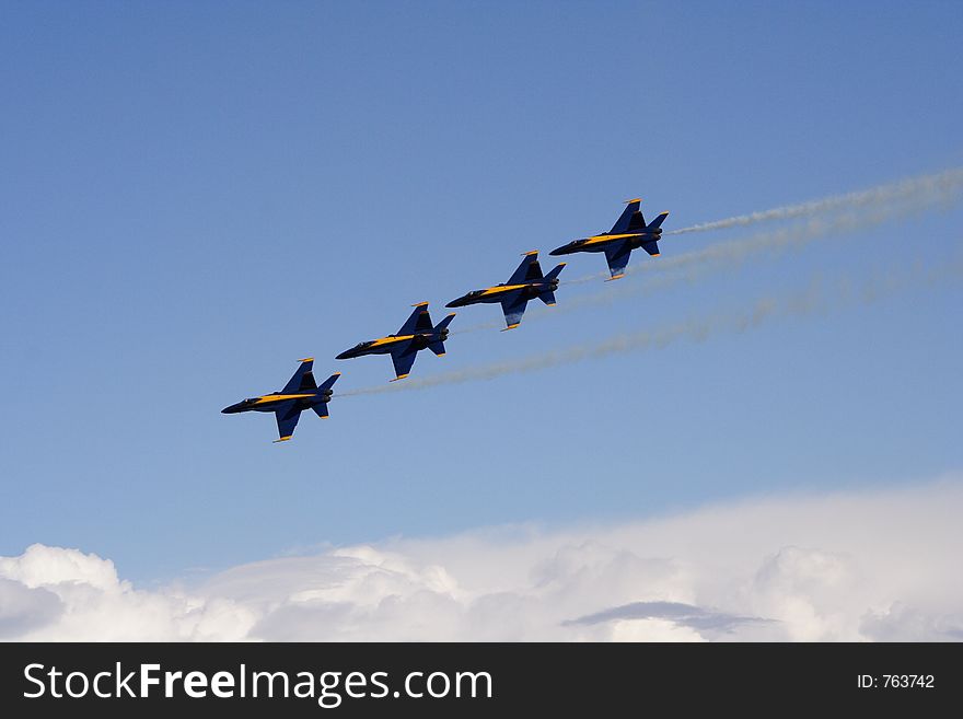 The Blue Angels fly in formation at an airshow