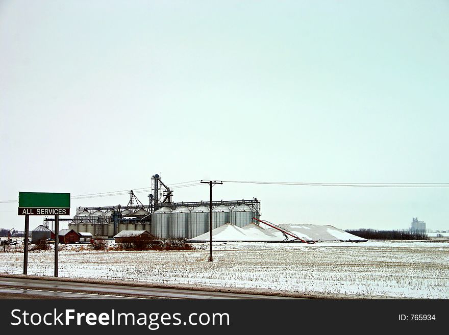 Large inland grain terminal with another terminal in the distance. Large inland grain terminal with another terminal in the distance