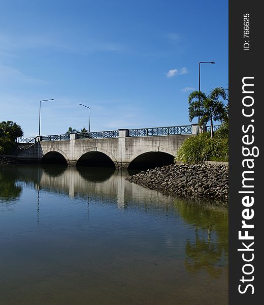 A road bridge over a river. A road bridge over a river