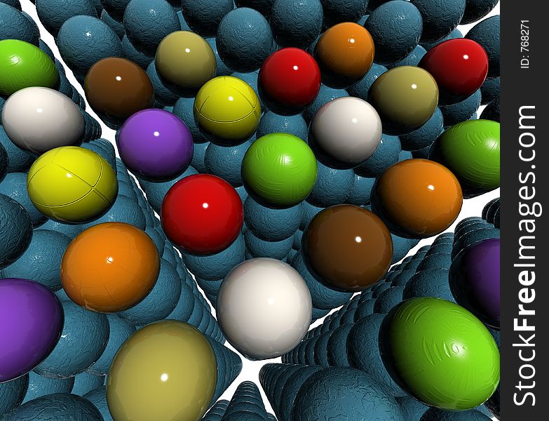 Color spheres on 3d blue sphere field. Color spheres on 3d blue sphere field