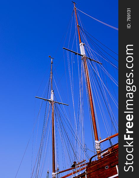 Old sailer with many ropes