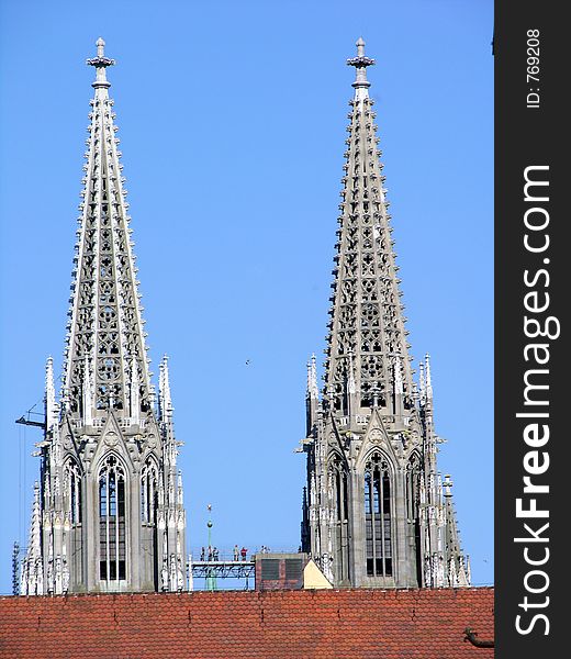 The two spire of the cathedral in Regensburg a bavarian town.