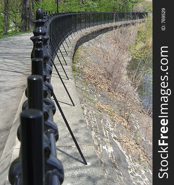 Railing around the central park reservoir in manhattan