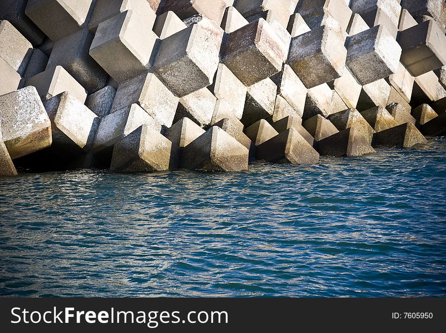 Breakwater with concrete blocks - tetra pods