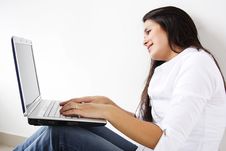 Business Beautiful Girl On Laptop Royalty Free Stock Images