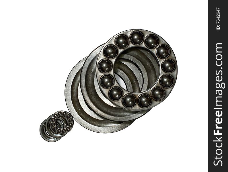 Two steel axial ball bearings isolated on a white backgraund