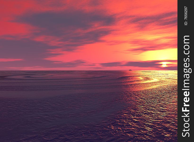 3D illustration of beautiful sunset