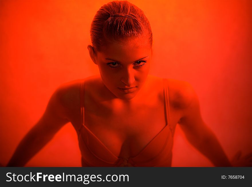 Young Sexy Woman, Red Light