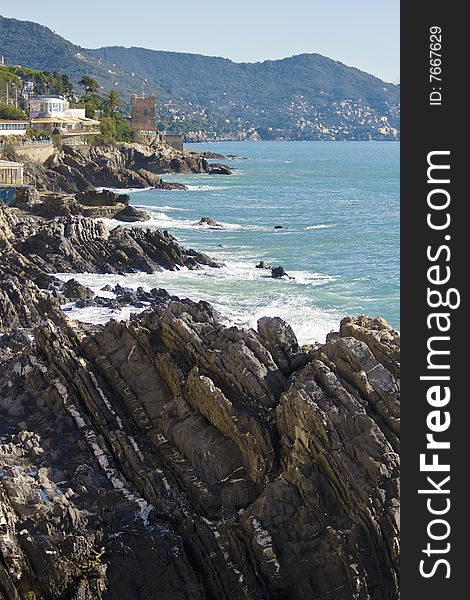 Italian Riviera: full of rocks coast at Nervi (Genoa)