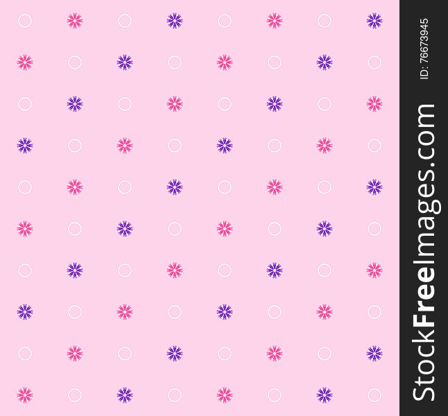 Simple flower pattern. Vector seamless background in pink tones with flowers and circles. Simple flower pattern. Vector seamless background in pink tones with flowers and circles