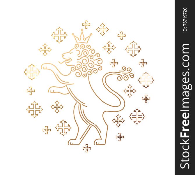 Vector template symbols of royalty, lions, crowns. Modern creative illustration of lion, predatory lion, lion on hind legs. Stamping gold foil lion for luxury packaging business goods and services. Vector template symbols of royalty, lions, crowns. Modern creative illustration of lion, predatory lion, lion on hind legs. Stamping gold foil lion for luxury packaging business goods and services.