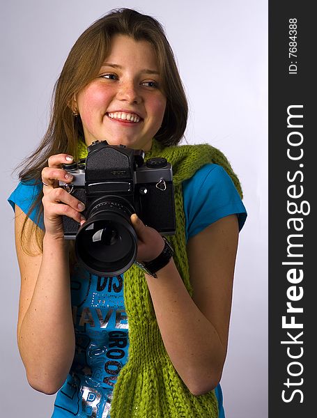A girl is taken picture in January 2009. studio portrait. White background. A girl is taken picture in January 2009. studio portrait. White background.