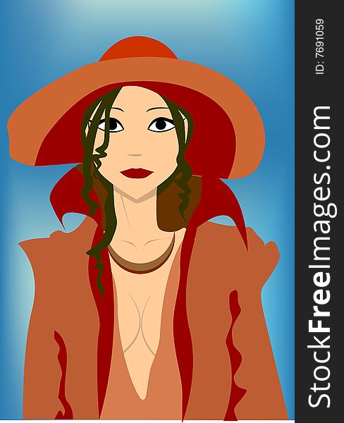 Girl in hat vector illustration background