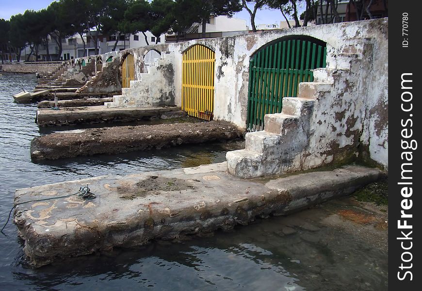 Boat Refuges in Porto Colom (Balearic Islands) used by the fishermen to hide the boats at night