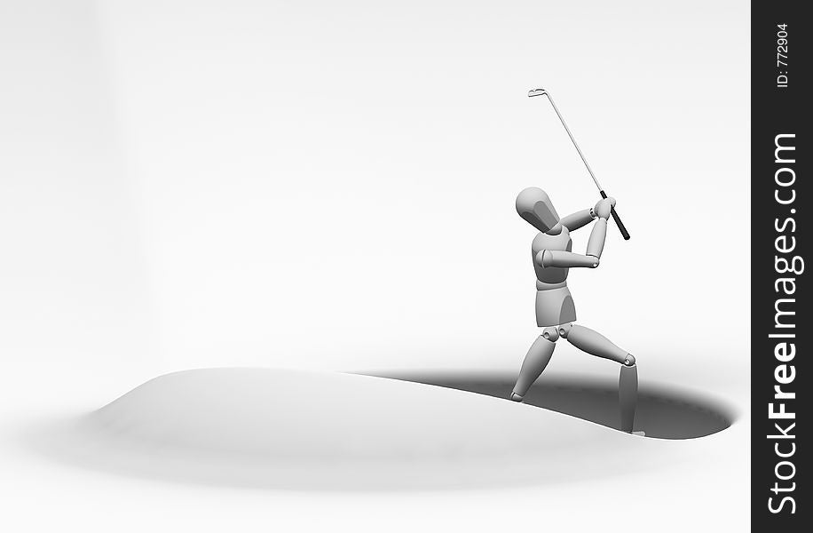 3D render of someone hitting the ball out of a bunker. 3D render of someone hitting the ball out of a bunker