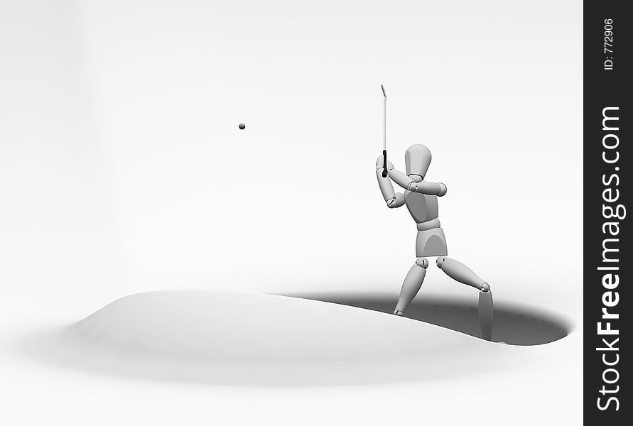 3D render of someone hitting the ball out of a bunker. 3D render of someone hitting the ball out of a bunker