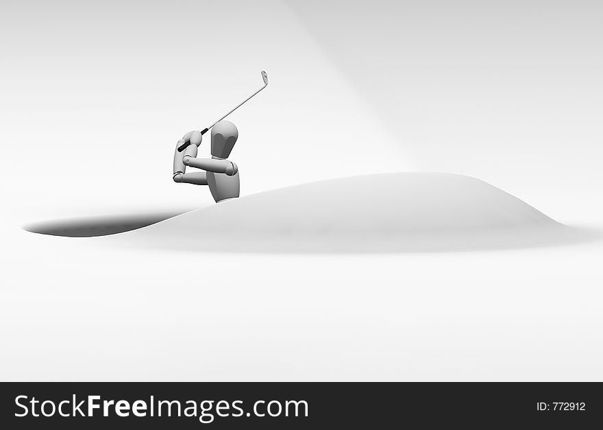 3D render of someone hitting the ball out of a bunker. 3D render of someone hitting the ball out of a bunker