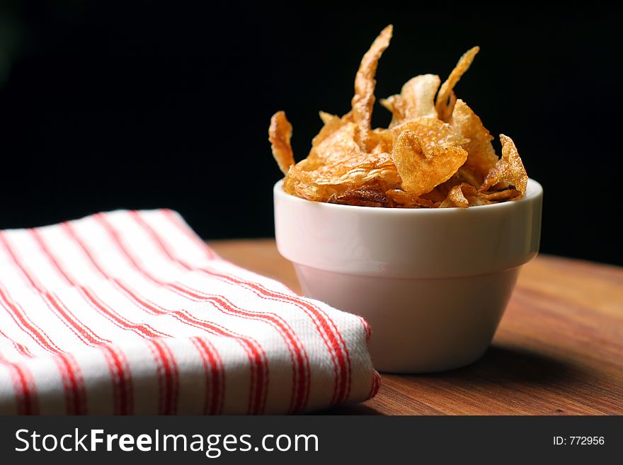 Home-made french fries and napkin