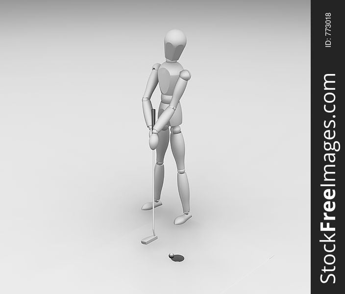 3D render of someone successfully putting the ball