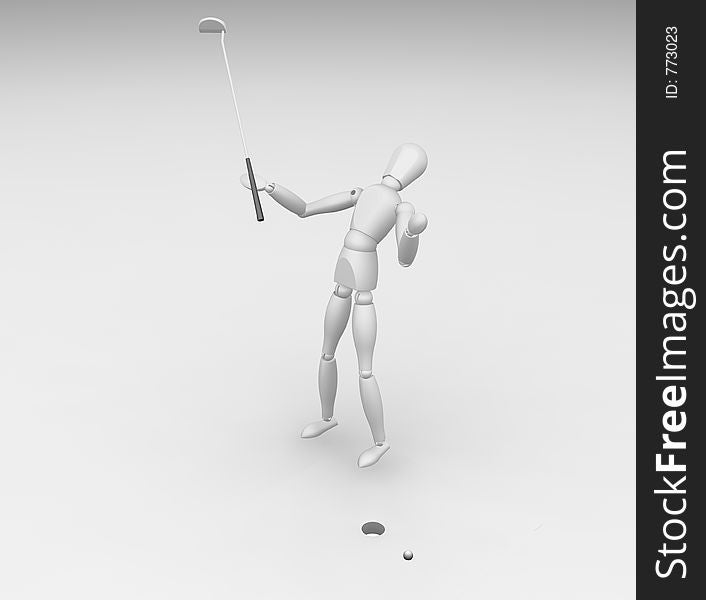 3D render of someone missing the putt. 3D render of someone missing the putt