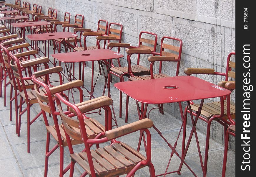 Chairs on the street for a cafe/restaurant.