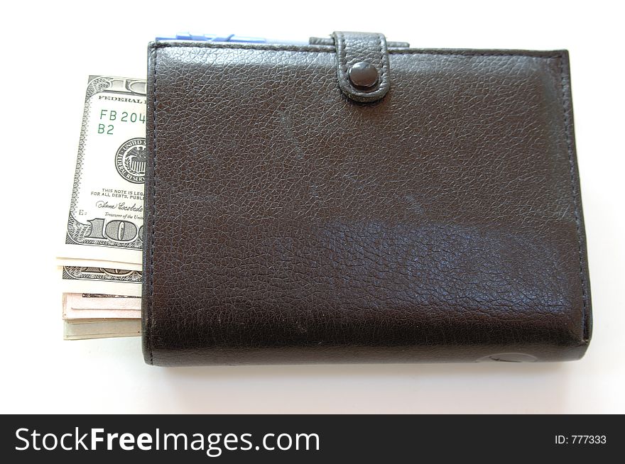 Leather wallet and dollars. Leather wallet and dollars