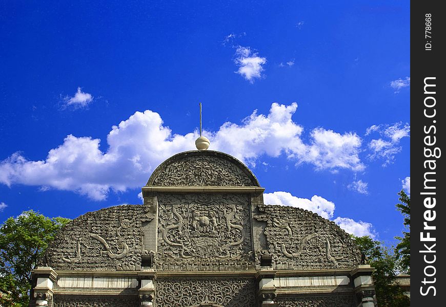 Carving gate tower