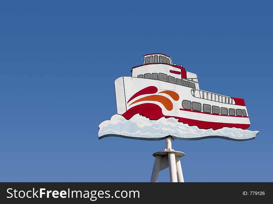 A funky old ferryboat sign