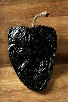 One Black Mexican Dried Chili Pepper Still Royalty Free Stock Image