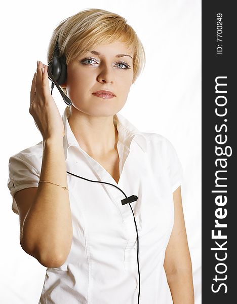 Customer Representative With Headset Smiling Durin