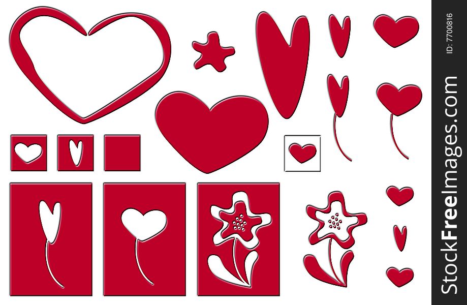 Set of classic red hearts. Set of classic red hearts