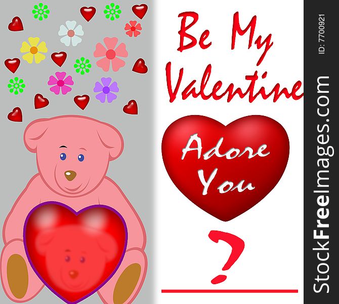 Valentine Background or card with teddy and hearts