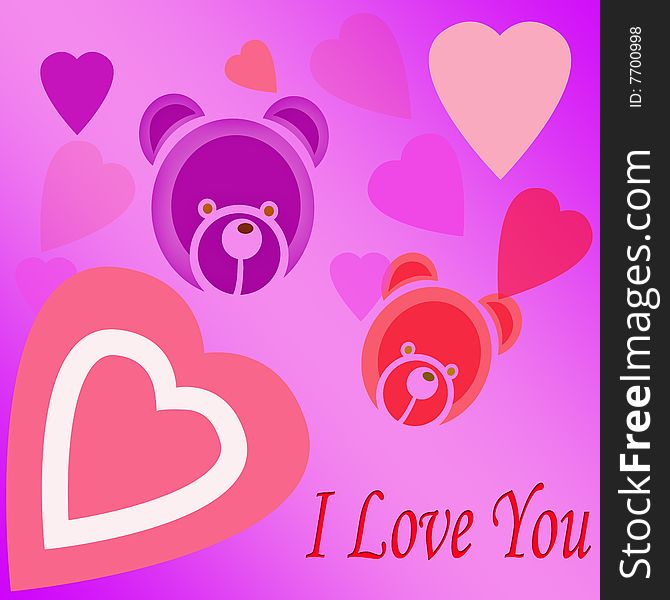 Valentine Background or card with teddy and hearts