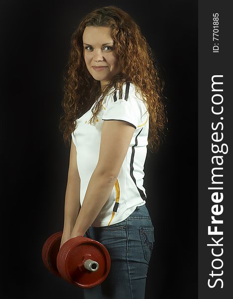 Girl With Red Dumbbells