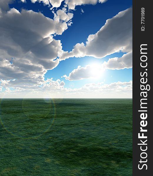 A landscape showing a grass field and sky. A landscape showing a grass field and sky.
