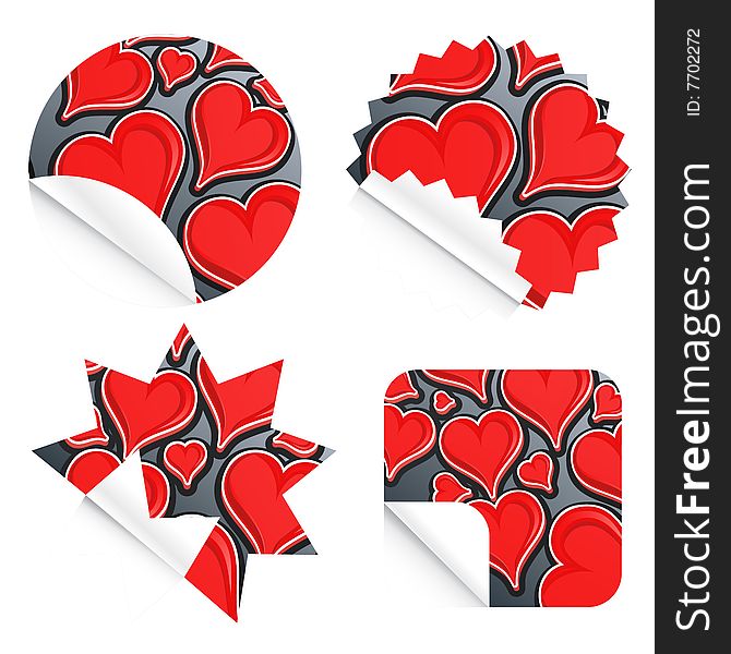 Vector illustration of beautiful Valentine retail stickers with modern peel effect. Vector illustration of beautiful Valentine retail stickers with modern peel effect.