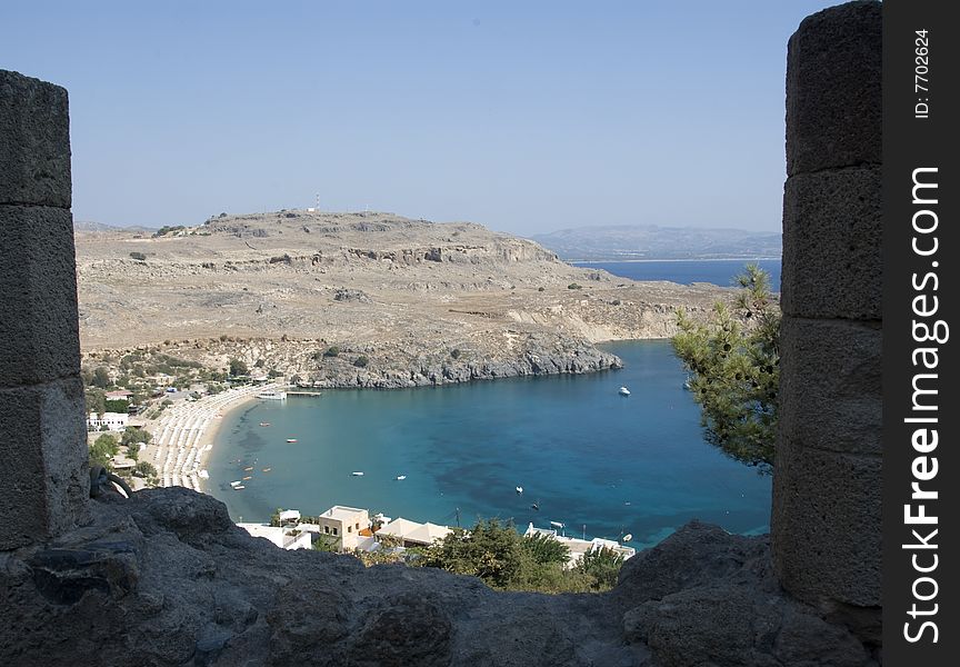 Lindos view on the bleu see on Rhodos