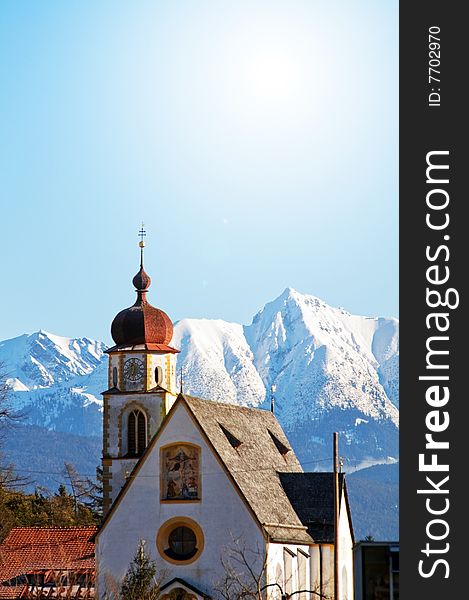 Church in alpine winter scenery. Church in alpine winter scenery